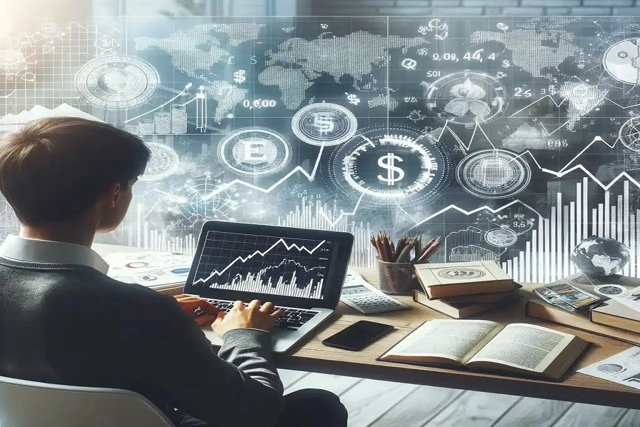 Dibujo de un alumno investigando ideas innovadoras para su tfg de economía