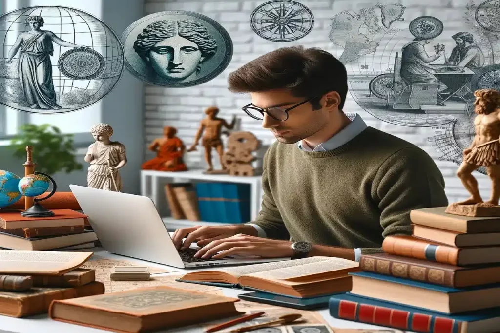 Estudiante universitario preparando su TFG en Historia
