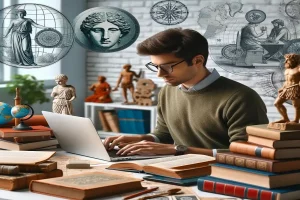 Estudiante universitario preparando su TFG en Historia